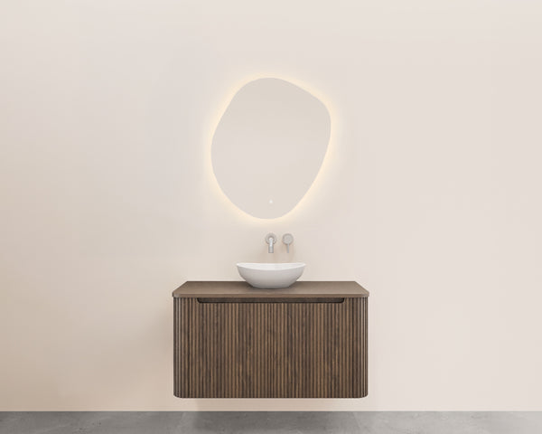 Sulora onderkast afgeronde hoeken geribbeld met 1 lade 1 uitsparing 100 x 48 cm bruin eiken