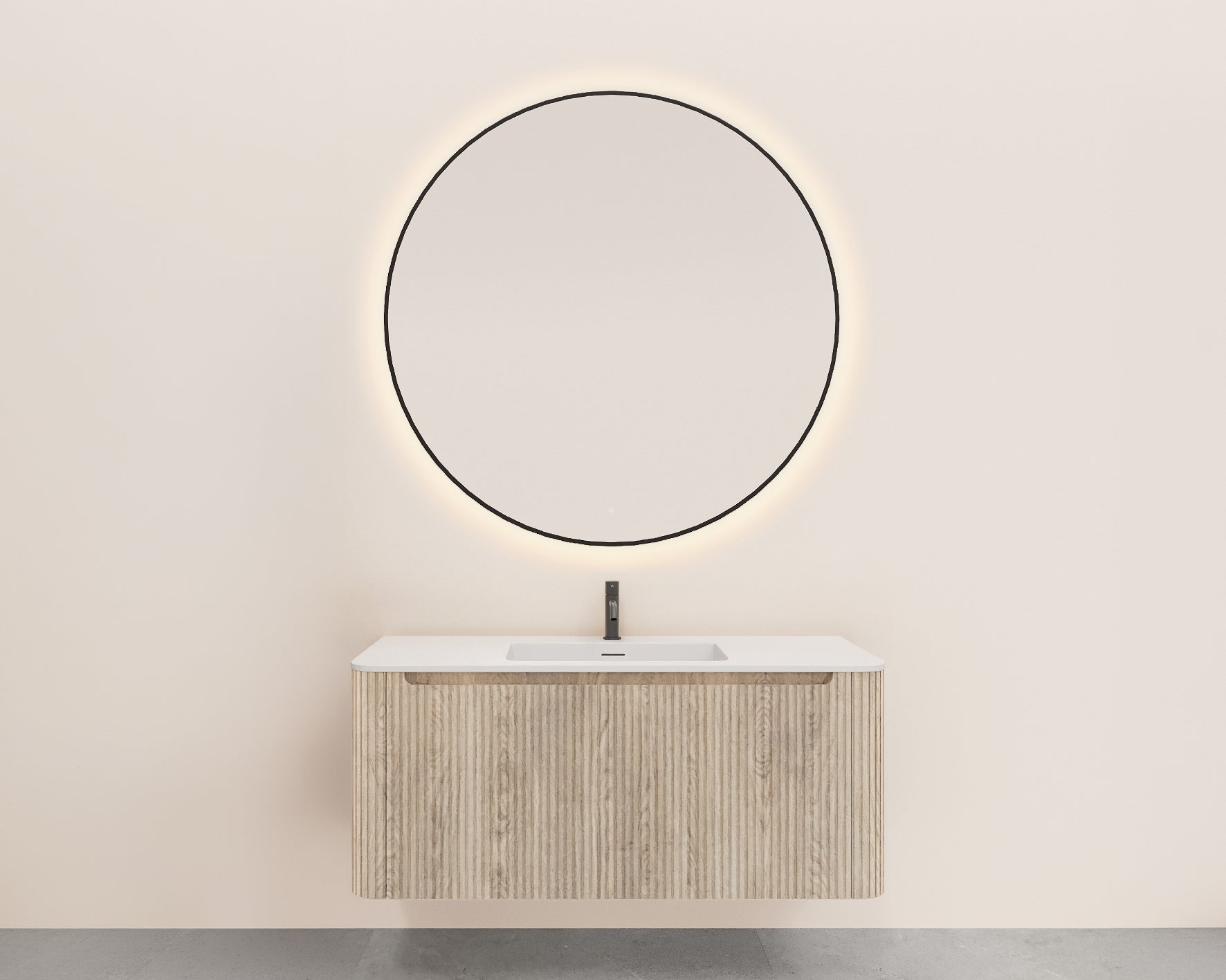 Sulora onderkast afgeronde hoeken geribbeld met 1 lade 1 uitsparing 120 x 48 cm licht eiken
