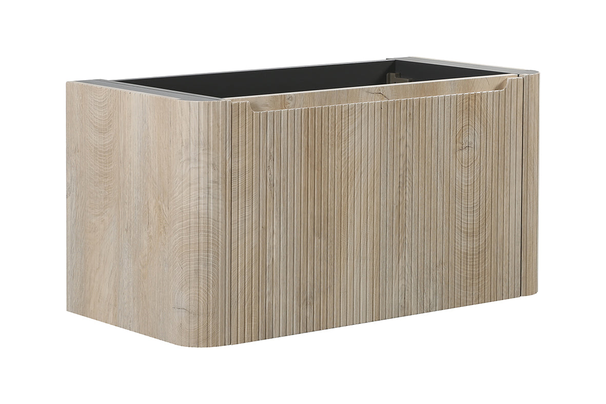 Sulora onderkast afgeronde hoeken geribbeld met 1 lade 1 uitsparing 120 x 48 cm licht eiken