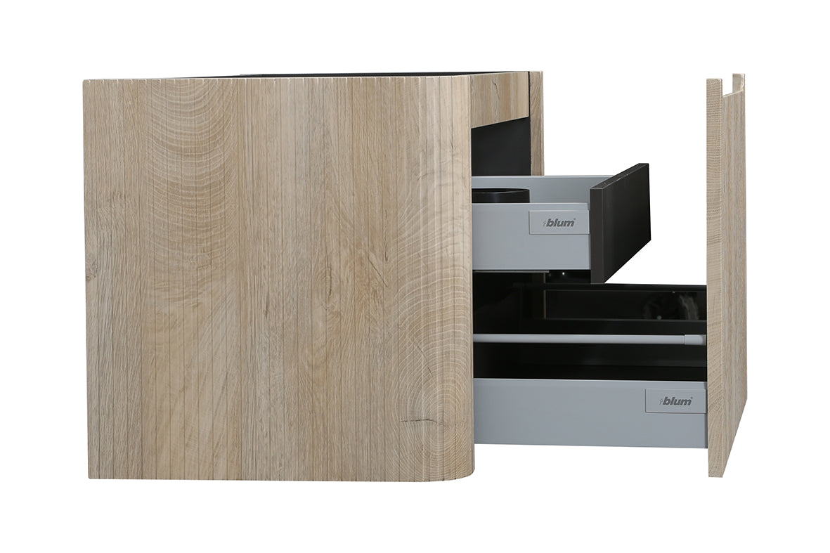 Sulora onderkast afgeronde hoeken geribbeld met 1 lade 1 uitsparing 120 x 48 cm licht eiken