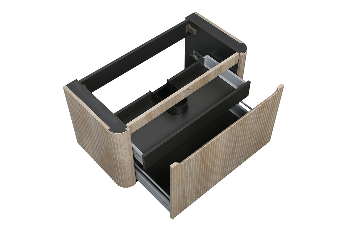 Sulora onderkast afgeronde hoeken geribbeld met 1 lade 1 uitsparing 120 x 48 cm licht eiken