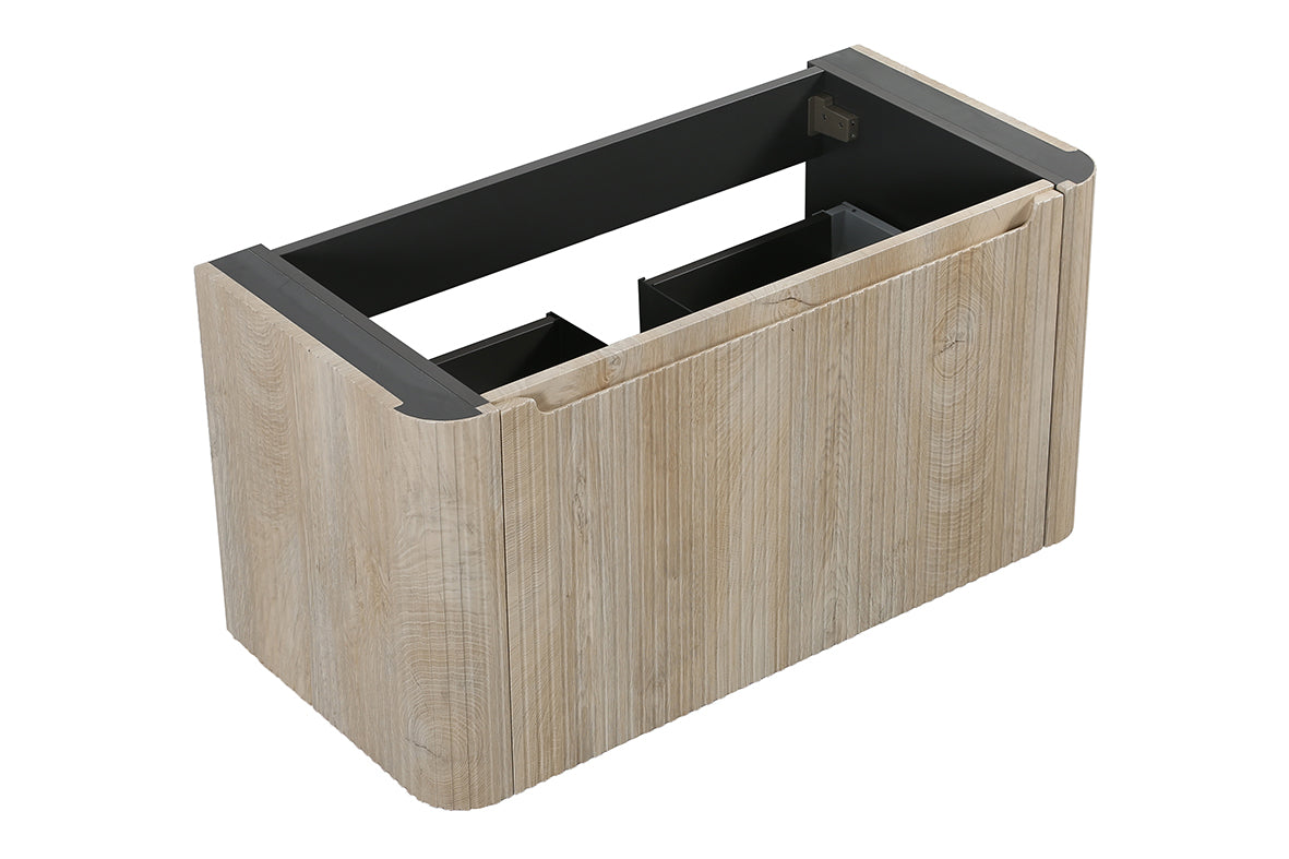 Sulora onderkast afgeronde hoeken geribbeld met 1 lade 1 uitsparing 120 x 48 cm licht eiken