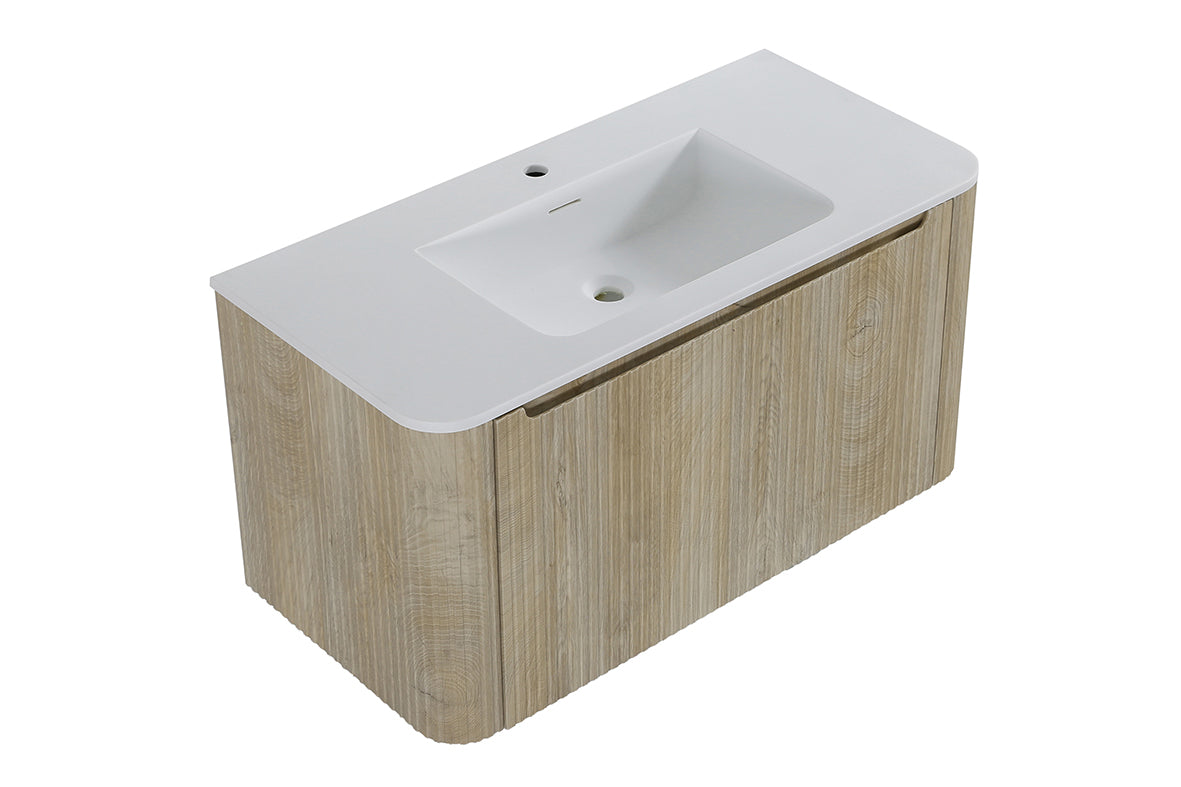 Sulora onderkast afgeronde hoeken geribbeld met 1 lade 1 uitsparing 120 x 48 cm licht eiken
