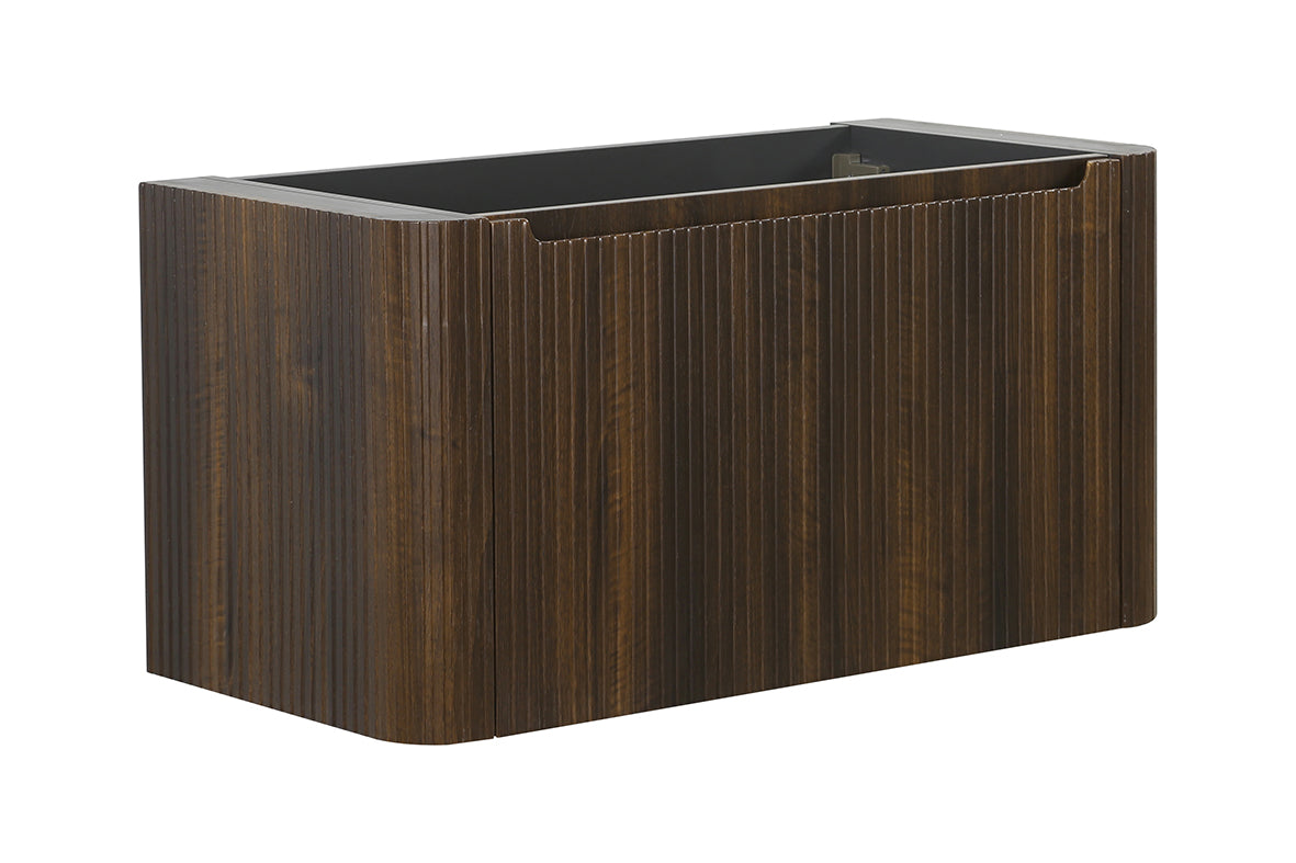 Sulora onderkast afgeronde hoeken geribbeld met 1 lade 1 uitsparing 120 x 48 cm walnoot