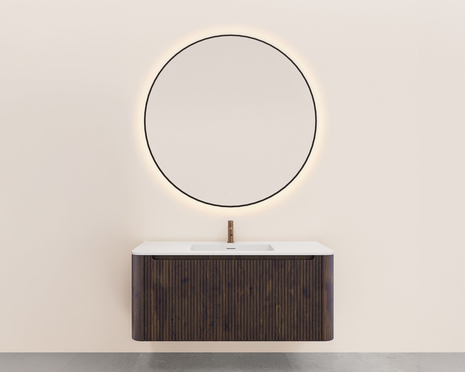 Sulora onderkast afgeronde hoeken geribbeld met 1 lade 1 uitsparing 120 x 48 cm walnoot