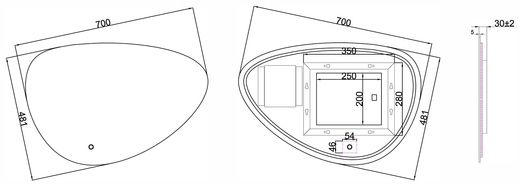 Uovo spiegel ovaal met LED, dimbaar en spiegelverwarming 70 cm