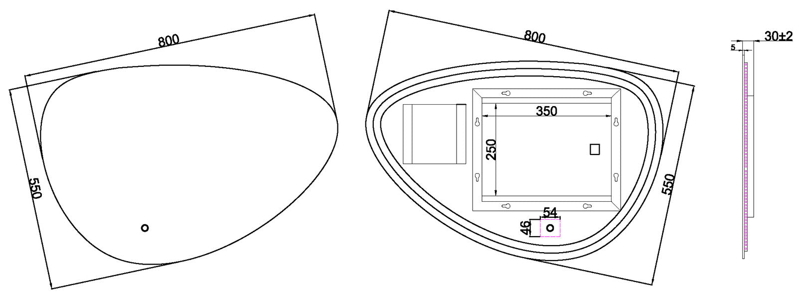 Uovo spiegel ovaal met LED, dimbaar en spiegelverwarming 80 cm