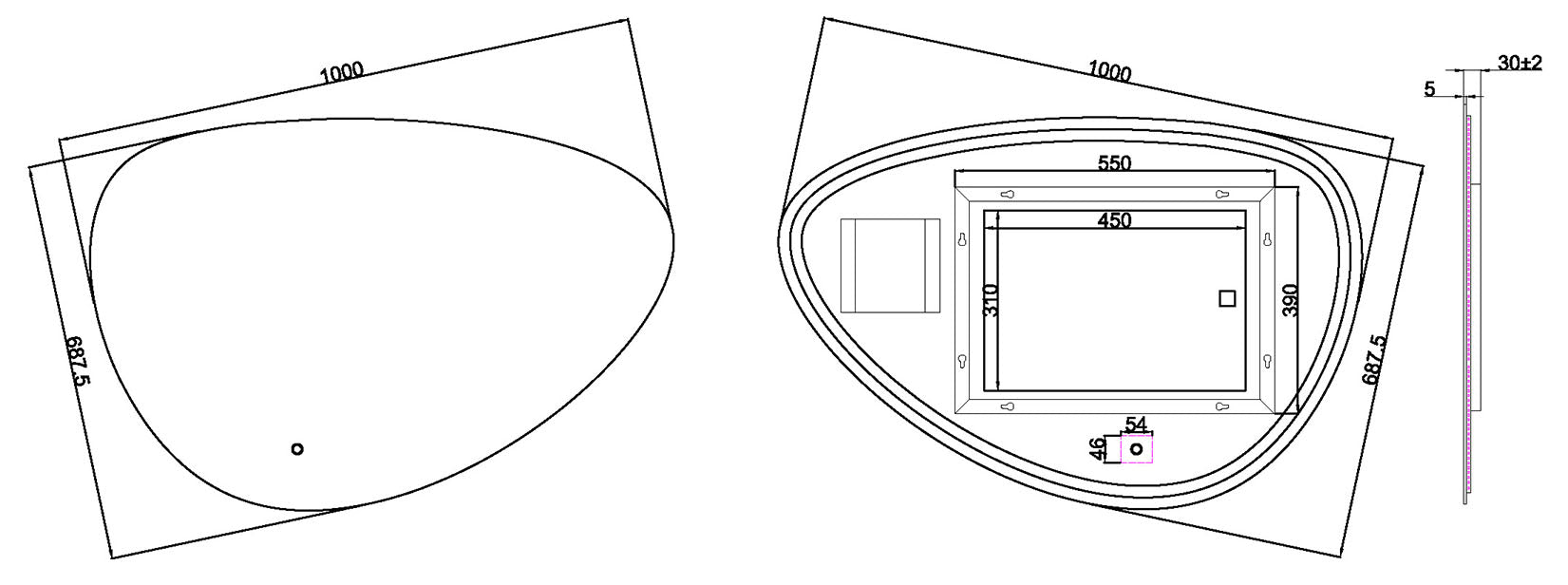 Uovo spiegel ovaal met LED, dimbaar en spiegelverwarming 100 cm