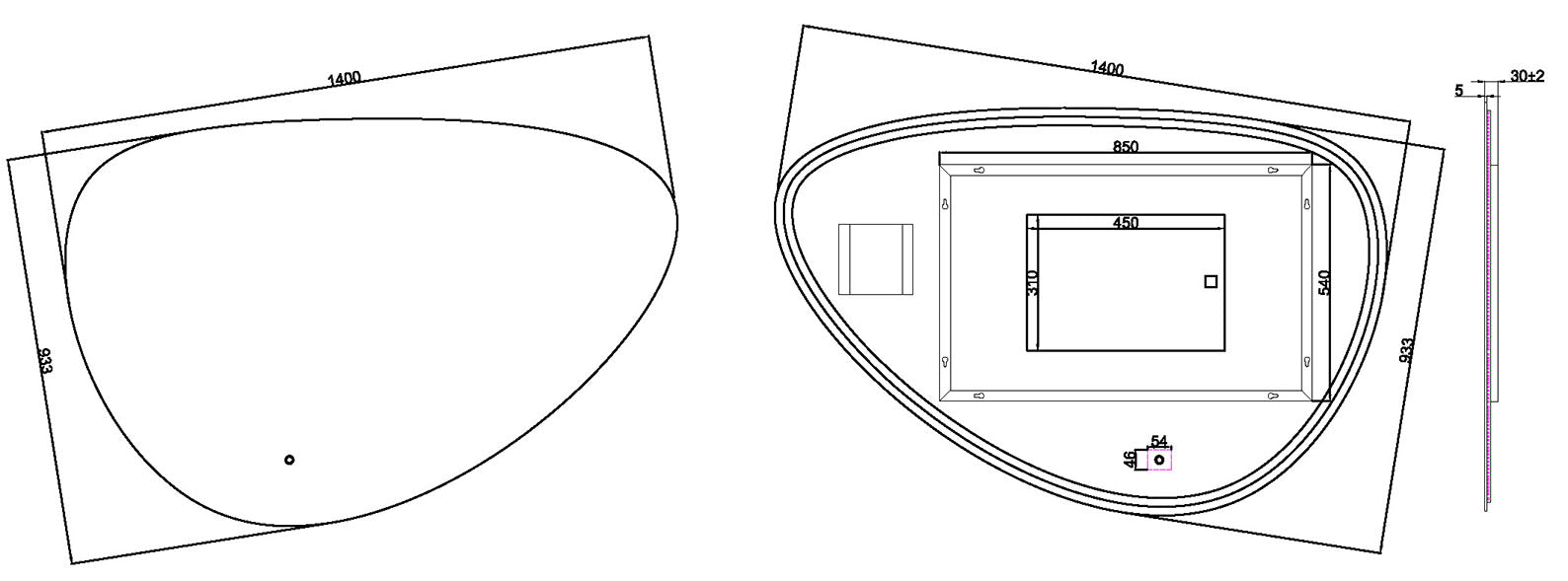 Uovo spiegel ovaal met LED, dimbaar en spiegelverwarming 140 cm