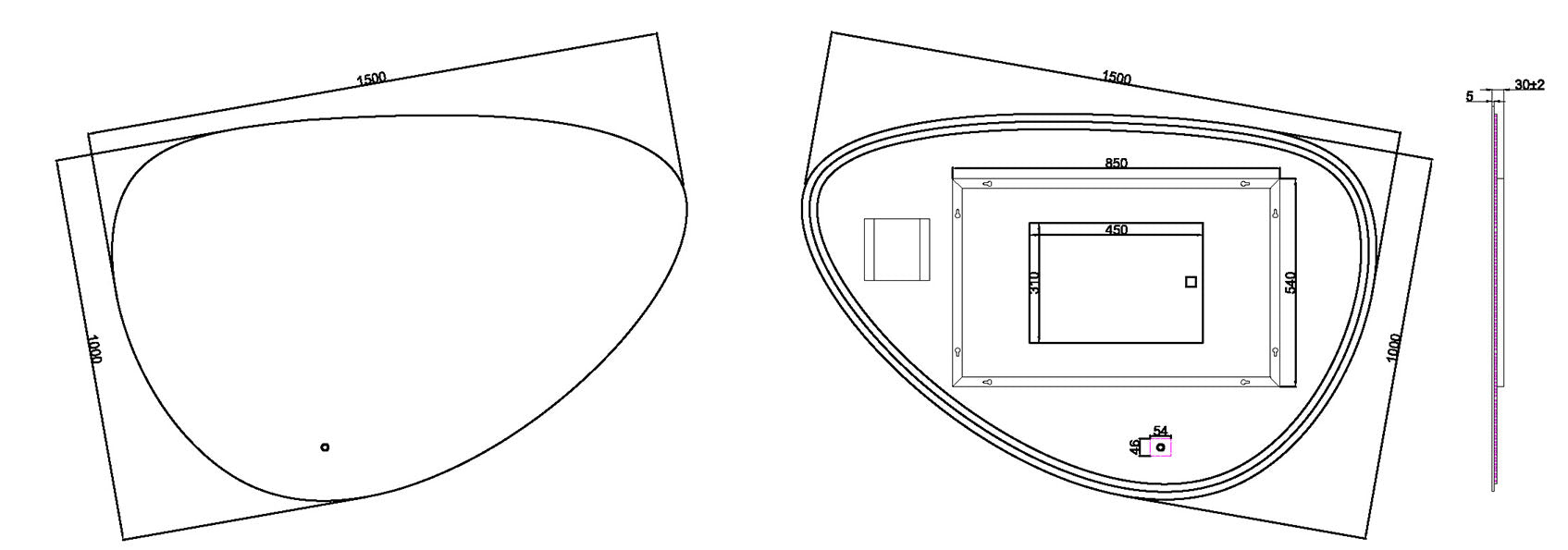 Uovo spiegel ovaal met LED, dimbaar en spiegelverwarming 150 cm