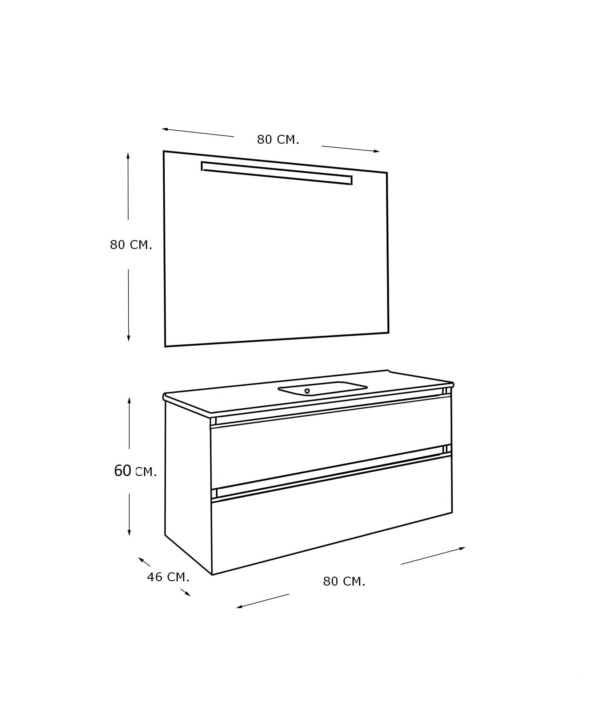 SEPHIA compleet badmeubel 80cm nature