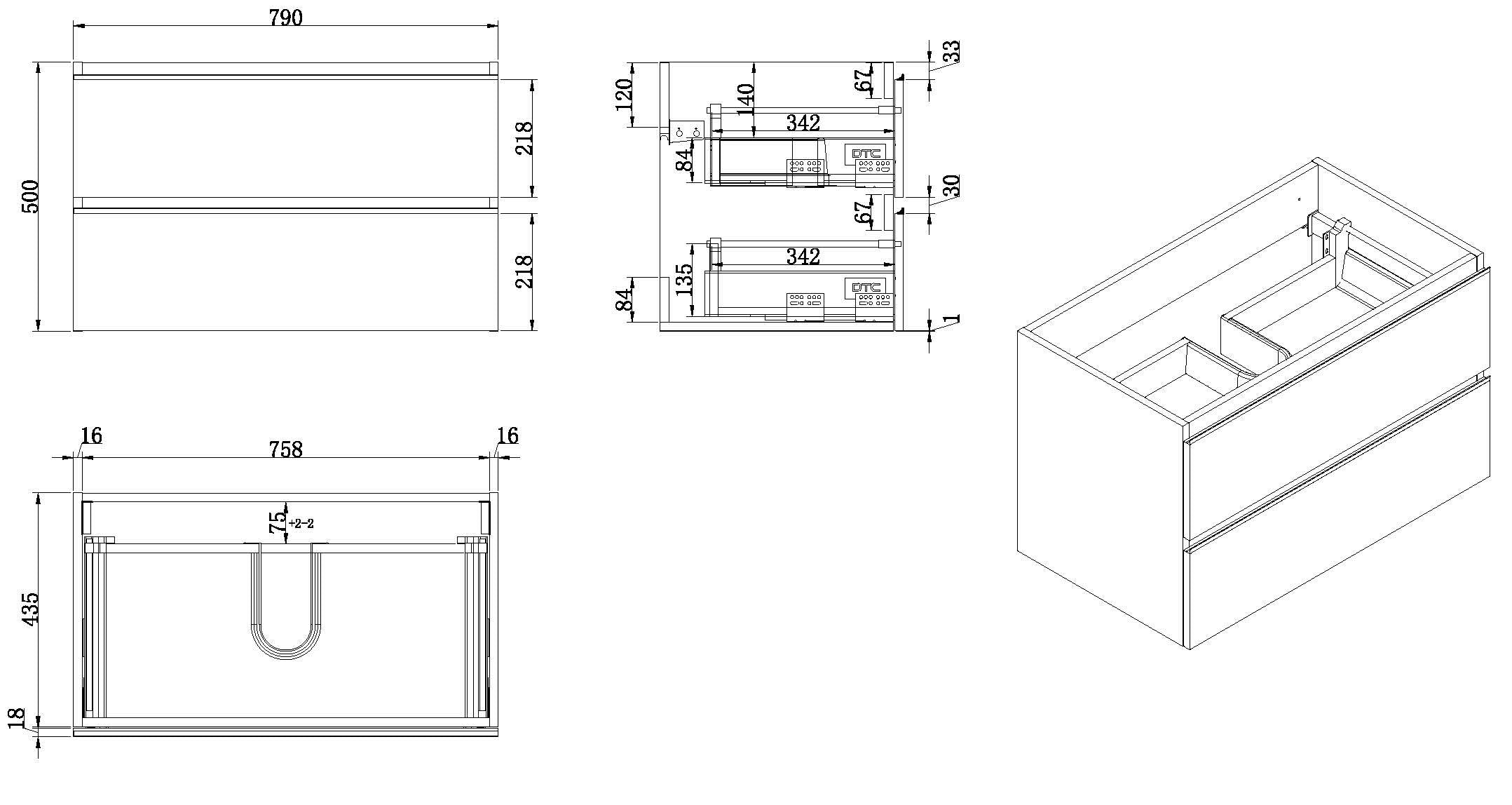 Tigris onderkast met 2 laden 80 x 46 cm glans wit