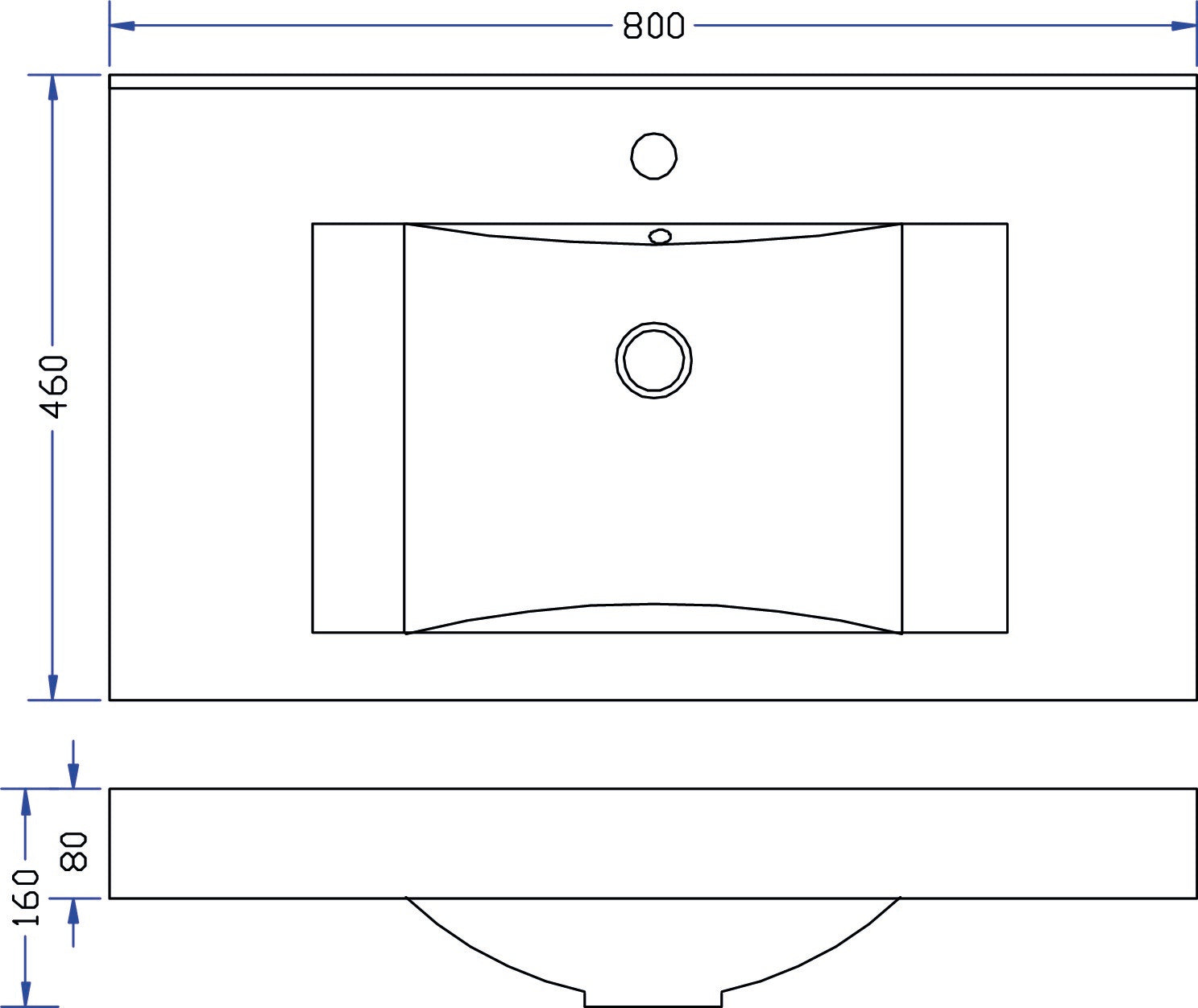 Tigris wastafel enkel met 1 kraangat 80x46x8 cm kunstmarmer glans wit