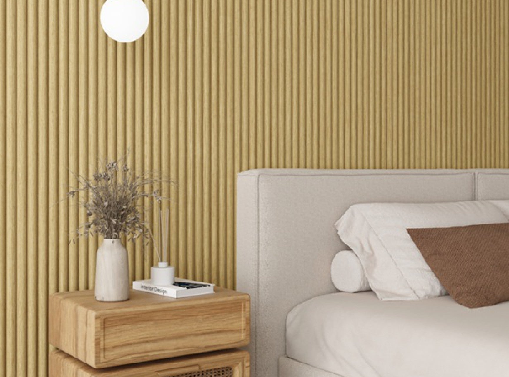 Akoestisch Ronde Latten wandpaneel | Licht Eiken met Vilt | 260x60