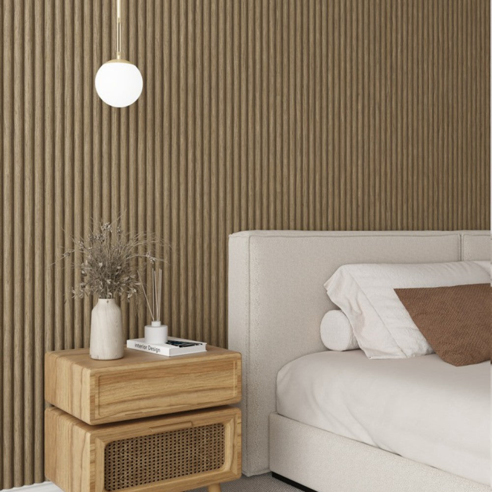 Akoestisch Ronde Latten wandpaneel | Walnoot Eiken met Vilt | 260x60
