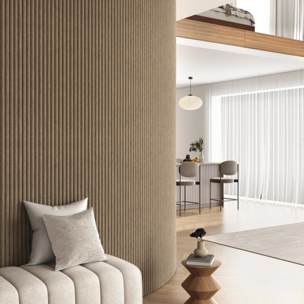 Akoestisch Ronde Latten wandpaneel | Walnoot Eiken met Vilt | 260x60