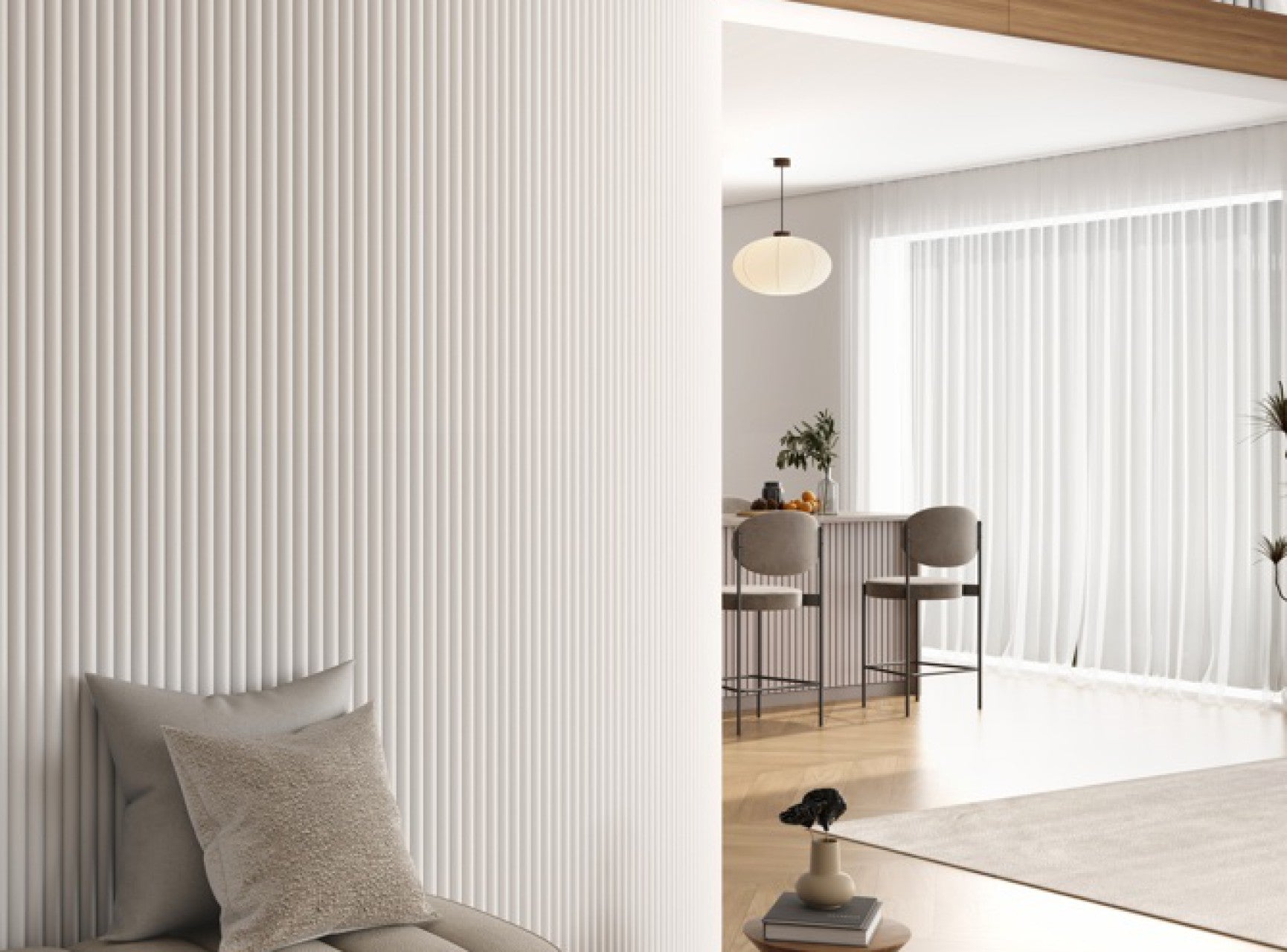 Akoestisch Ronde Latten wandpaneel | Wit Eiken met Vilt | 260x60