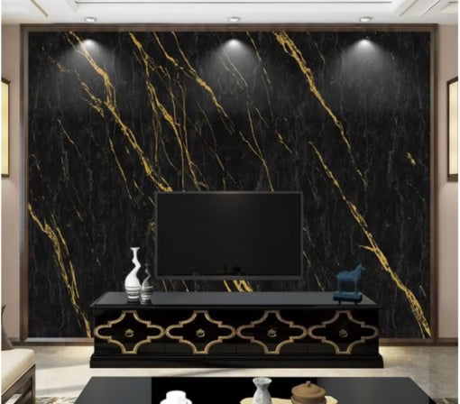 Ceasar Black / Zwart Goud Hoogglans PVC Wandpaneel 120×280