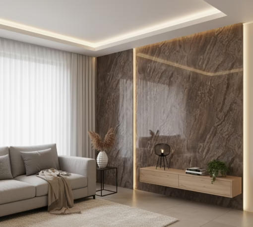 Marmerlook Milos Bruin Hoogglans PVC Wandpaneel 120×280cm