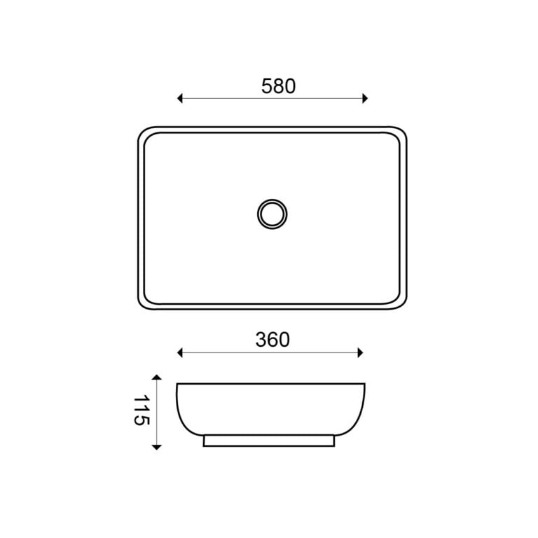 Kare waskom rechthoekig 58x36x11,5 keramiek cm mat wit