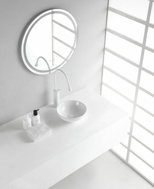 Kimo waskom rond 28×10 cm keramiek glans wit