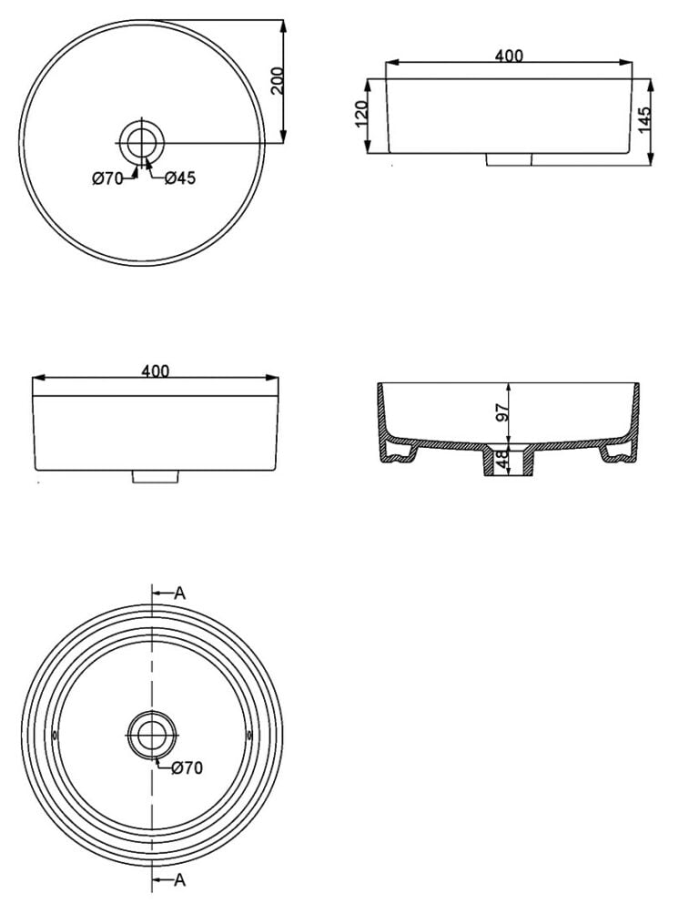 Link waskom rond 40×12 cm keramiek mat wit