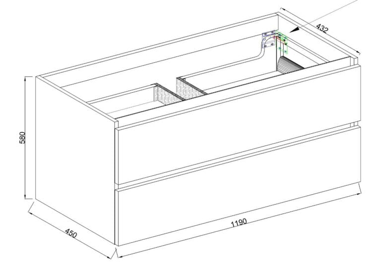 Marmaris losse onderkast + 2 laden 1 uitsparing mat zwart 120 cm