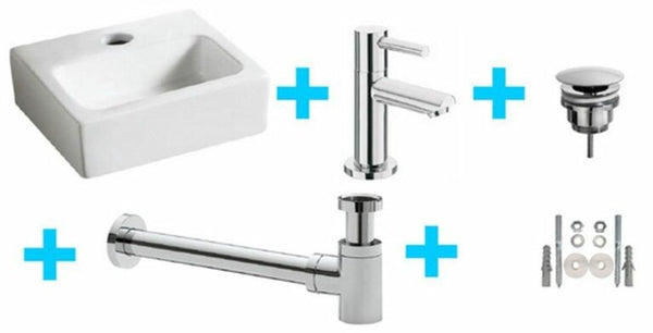 One-Pack Leto fontein Keramiek Glans Wit 33,5 x 29 x 11,5 cm + Amador toiletkraan chroom