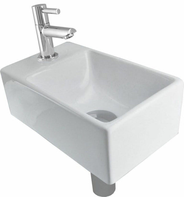 One-Pack Rhea XXS Links 30,5 x 18 x 11 cm Keramiek Glans wit + Amador kraan