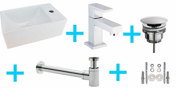 One-Pack Porta Hoekfontein 35 x 35 x 14,5 cm Keramiek Glans Wit + Metro kraan