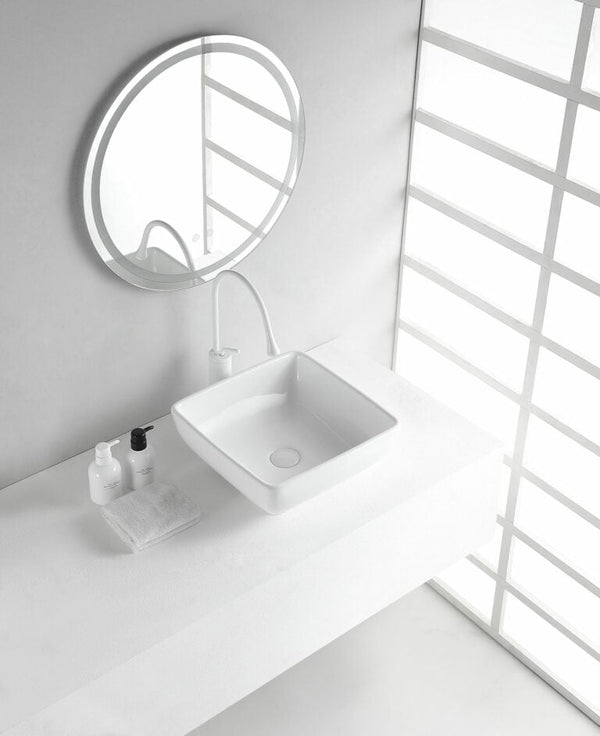 Piazza waskom vierkant 40x40x15 cm keramiek glans wit