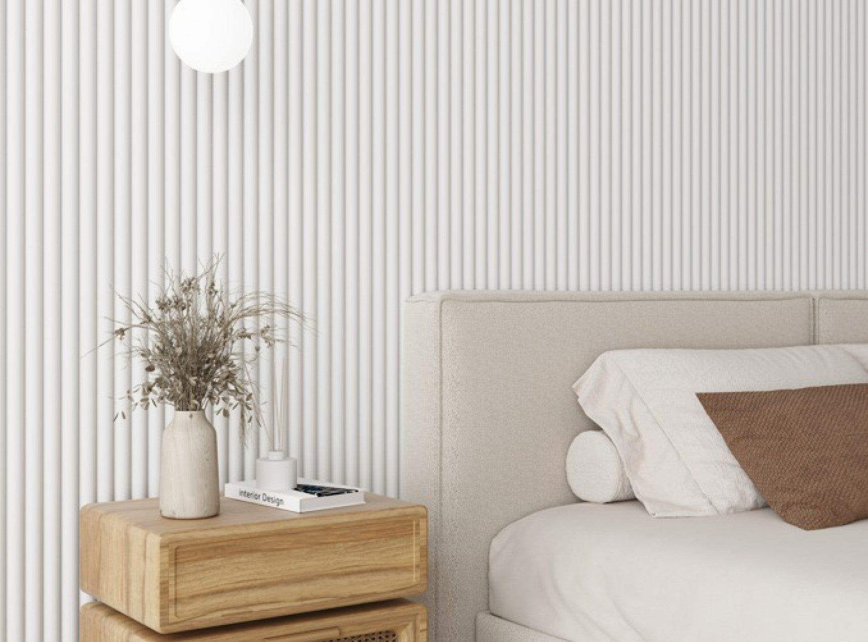 Akoestisch Ronde Latten wandpaneel | Wit Eiken met Vilt | 260x60