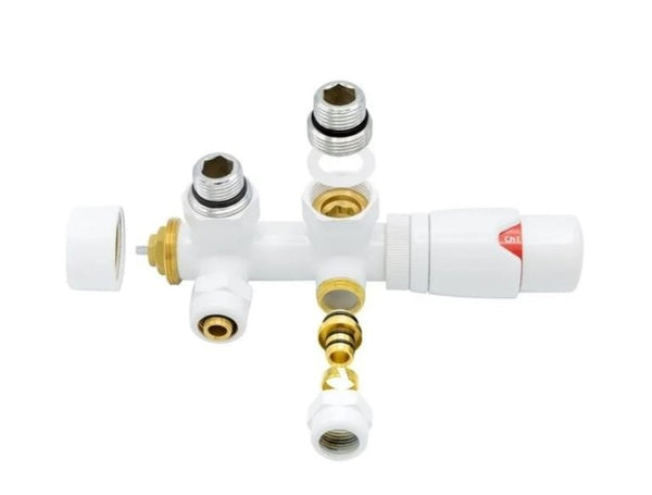 Universele WIT radiator aansluitset (MIDDEN-ONDER-HAAKS) Onderblokset