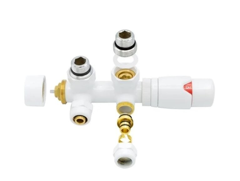 Universele WIT radiator aansluitset (MIDDEN-ONDER-HAAKS) Onderblokset