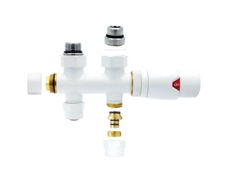 Universele Wit radiator aansluitset (MIDDEN-ONDER-RECHT) onderblokset