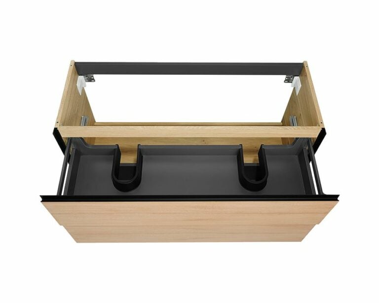 Wiesbaden Lotus wastafelonderkast met 2 laden 120×45,2 cm naturel eik/mat zwart