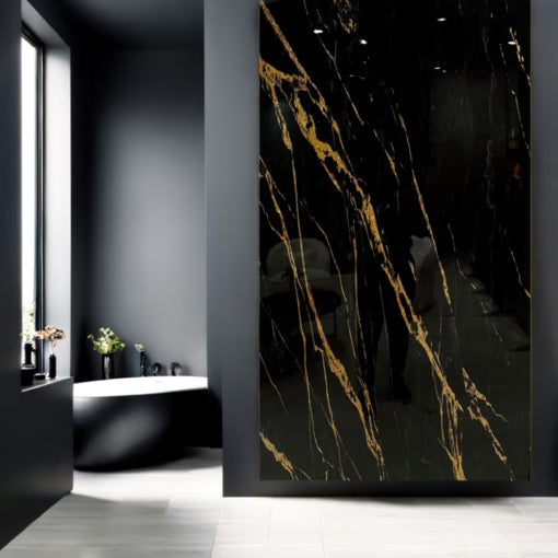Ceasar Black / Zwart Goud Hoogglans PVC Wandpaneel 120×280