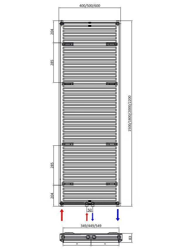 Verticale radiator vlakke voorzijde – Wit (Ral 9016)- 200×60 cm Type 20- 2214 Watt