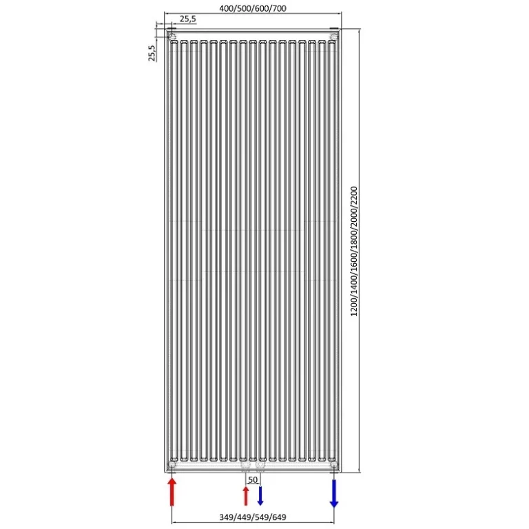 ECA Verticale radiator geribbelde voorzijde – Wit (Ral 9016)- 200×60 cm Type 22 – 3252 Watt