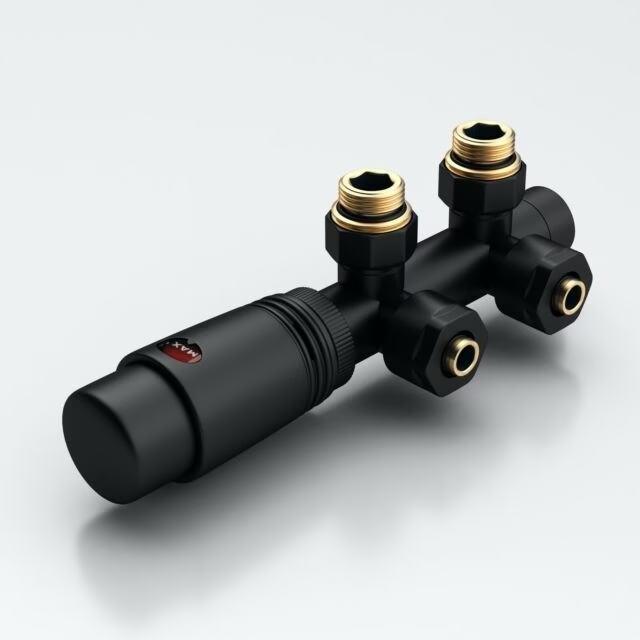 Universele Zwart radiator-aansluitset (MIDDEN-ONDER-HAAKS) onderblokset