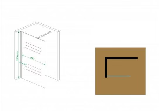 Frosted inloopdouche+muurprofiel 1000×2000 10mm NANO geheel matglas