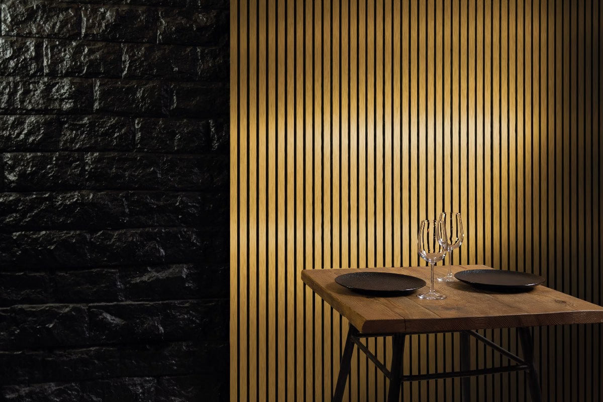 Akoestische Wandpanelen Goud Metaal Glans + Zwart Vlies | 279×60 | 2 Stuks Akupanelen