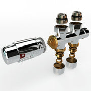 Universele chrome radiator-aansluitset (MIDDEN-ONDER-RECHT) onderblokset