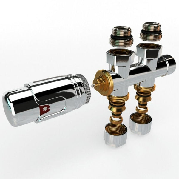 Universele chrome radiator-aansluitset (MIDDEN-ONDER-RECHT) onderblokset