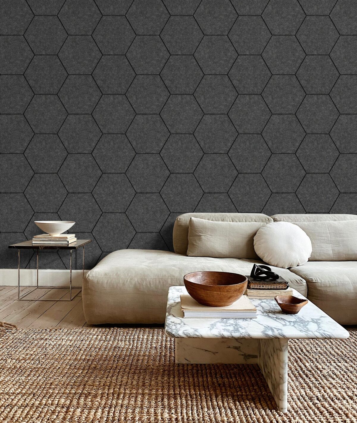 Artlife-Home-Viltpaneel-Grijs-HEXAGON-Bank