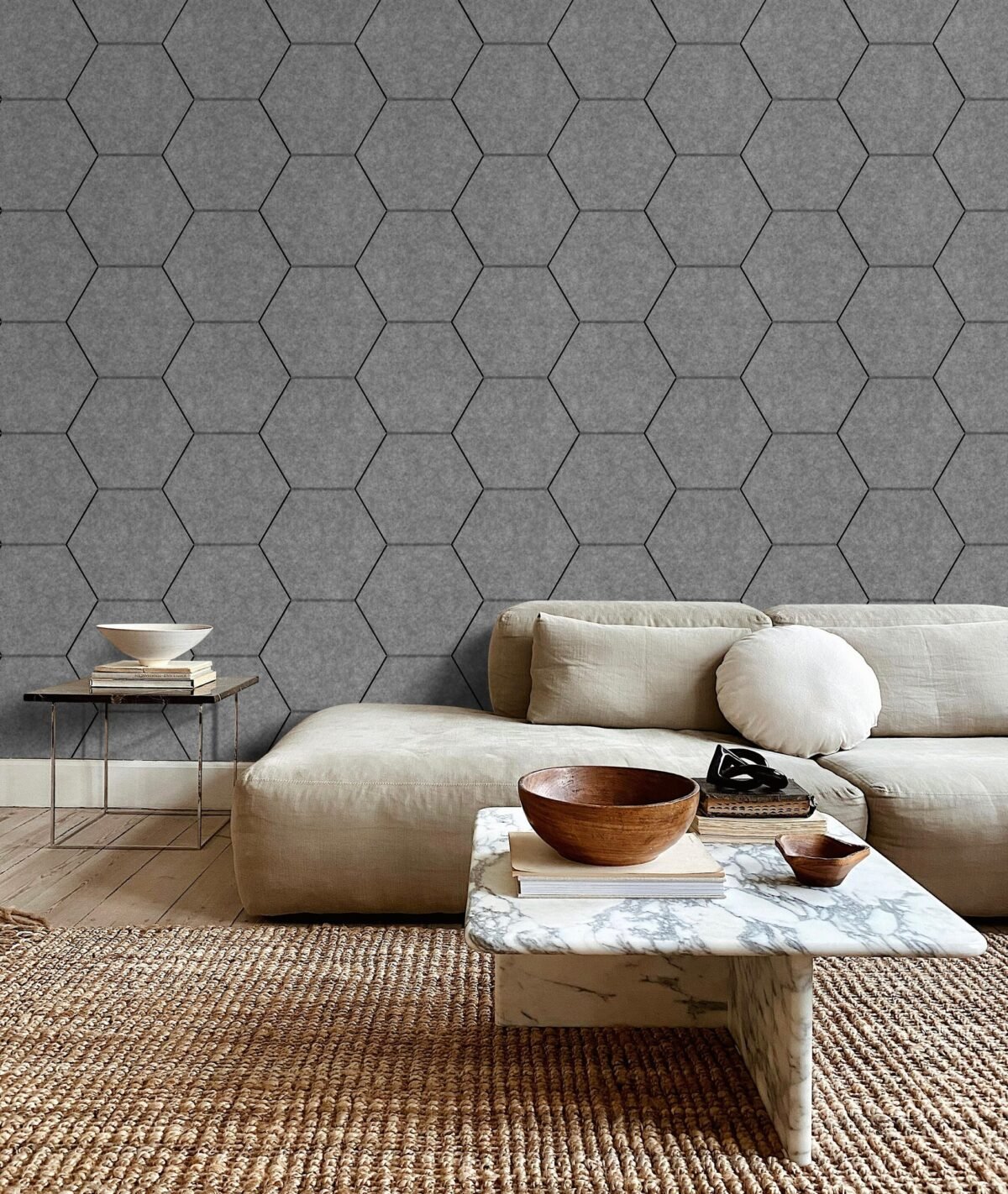 Licht Grijs Viltpaneel Hexagon